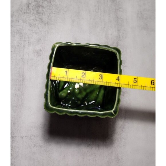 VTG Green 3D Bamboo Footed Planter Vase Bowl Glazed MCM Decor 3.75” x 4” Square - Picture 5 of 5